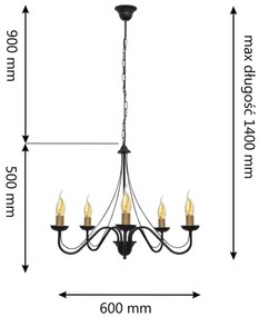 Lampadario a sospensione con catena MALBO 5xE14/60W/230V