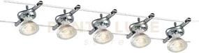 Sistema cavi tesi 500cm cromo 5 luci attacco mr16 max 9w driver 50w...