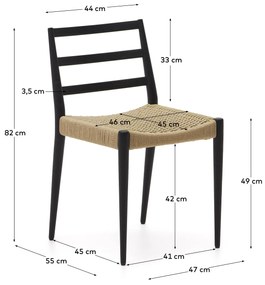 Kave Home - Sedia Analy in legno massiccio di rovere con finitura in nero e seduta di corda FSC 100%