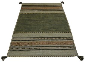 Tappeto in cotone verde-marrone , 160 x 230 cm Antique Kilim - Webtappeti