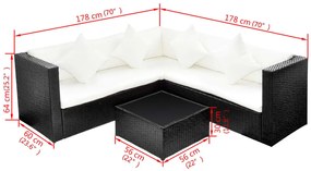 Set divani da giardino 4 pz con cuscini in polyrattan nero
