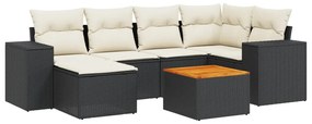 Set Divani da Giardino con Cuscini 7pz Nero Polyrattan