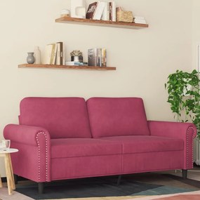 Divano A 2 Posti Rosso Vino 140 Cm İn Velluto /