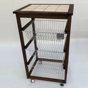 Carrello da cucina portafrutta con 3 cestelli senza base NOCE