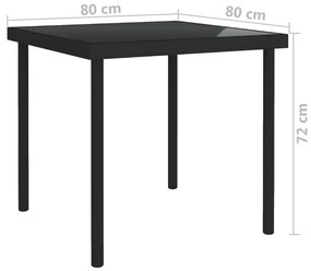Tavolo da pranzo per esterni nero 80x80x72 cm vetro e acciaio