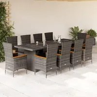 Set da Pranzo da Giardino 11pz con Cuscini in Polyrattan Grigio 3277567