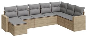 Set divano da giardino 8 pz con cuscini beige in polyrattan