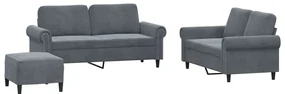 Set di divani 3 pz con cuscini grigio scuro in velluto
