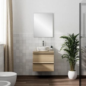 Mobile Linea L60 H55 P45 in laminato rovere natura 2 cassetti a chiusura ammortizzata e top per lavabo in appoggio