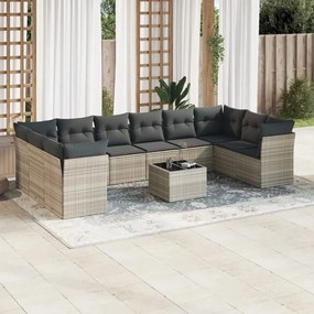 Set divani da giardino 11 pz con cuscini in polyrattan grigio