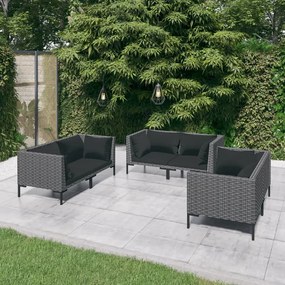 Set divani giardino 6 pz con cuscini in polyrattan grigio scuro