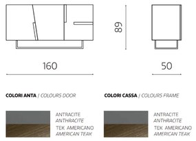 Madia a 3 ante 160 cm con scocca Antracite e inserti Teak GIRONA con piedini sagomati