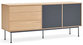 Cassettiera grigio antracite con impiallacciatura in rovere , larghezza 180 cm Yoko - Teulat