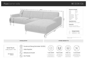 Divano angolare in velluto grigio scuro, angolo sinistro Puzo - MESONICA