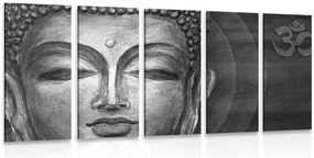 Quadri 5 pezzi – Volto di Buddha in bianco e nero
