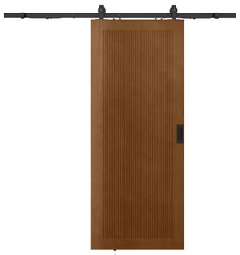 Porta scorrevole con sistema esterno muro H205 x L73 cm in MDF e Legno Naturale scuro - SANDORA