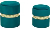 Set di 2 pouf in velluto verde e rattan stile boho contemporaneo camera da letto