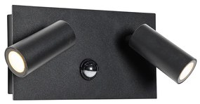 Lampada da parete per esterni nera con LED 2 luci sensore di movimento - Simon