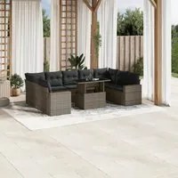 Set Divano da Giardino 10 pz con Cuscini Grigio in Polyrattan 3267480