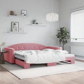 Divano Letto Con Letto Estraibile Rosa 100x200 Cm İn Velluto /