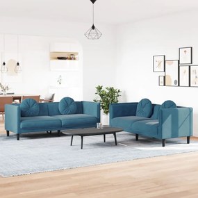 Set Di Divani 2 Pz Con Cuscini Blu İn Velluto /