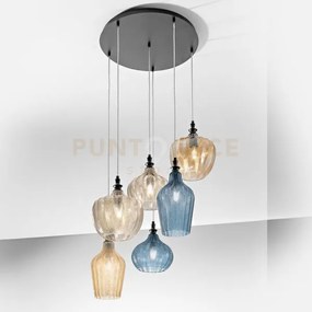 Cleofe s/6  -lampadario a sospensione 6 luci attacco e27 in vetro c...