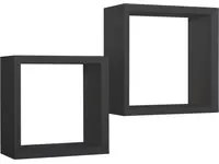 Set 2 Mensole Cubo da Parete Quadrato in Fibra di Legno Ginevra Nero