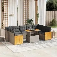 Set Divano da Giardino 10 pz con Cuscini Grigio in Polyrattan 3274105