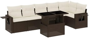 Set divani da giardino 7 pz con cuscini marrone in polyrattan