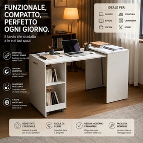 Mobile con Tavolo Scrivania a Scomparsa Richiudibile Salvaspazio in Truciolare Bianco...