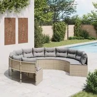 Divano da Giardino con Cuscini Circolare Beige in Polyrattan 3318542