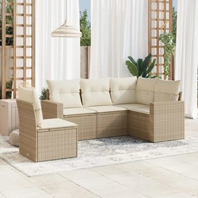 Set divano da giardino 5 pz con cuscini beige in polyrattan