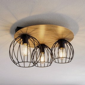 SIGMA Plafoniera Malin, schermo in legno rotondo, 3 luci