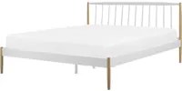 Letto 160 x 200 cm bianco con gambe in legno chiaro base a doghe in metallo bianco retr scandinavo