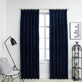 Tende Oscuranti Con Ganci 2 Pz Blu Scuro İn Velluto 140x175 Cm /