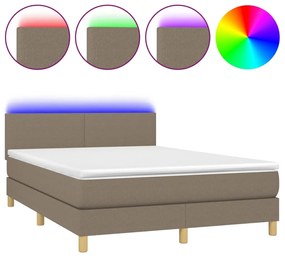 Letto a Molle con Materasso e LED Tortora 140x200 cm in Tessuto