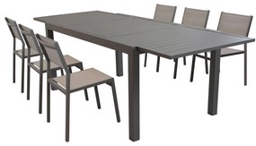 DEXTER - set tavolo in alluminio cm 200/300 x 100 x 74 h con 6 sedie Aulus