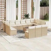 Set Divani da Giardino 14pz con Cuscini in Polyrattan Beige 3250237