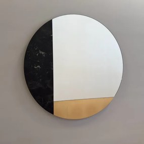 Specchio rotondo 80 cm marmo laminato nero e foglia oro - CHRISTOPHER