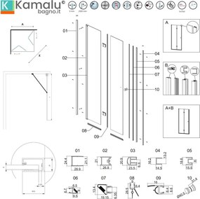 Kamalu - Box doccia 150x60 apertura soffietto 60cm e lato fisso 150cm colore nero | KS7000N