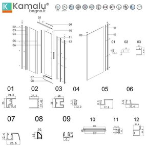 Kamalu - cabina doccia 80x110 colore bianco vetro 6mm altezza 200h | kla-4000n