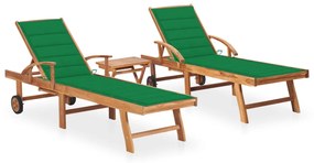 Lettini Prendisole 2 Pz Con Tavolo E Cuscino Massello Di Teak /