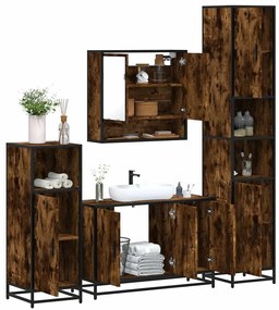 Set Mobili Da Bagno 4 Pz Rovere Fumo İn Legno Multistrato /
