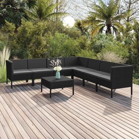 Set divani da giardino 8 pz con cuscini in polyrattan nero