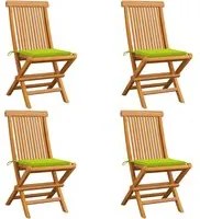 Sedie da Giardino Cuscini Verde Brillante 4 pz Massello di Teak 3062579