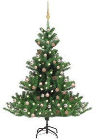 Albero Natale Artificiale Nordmann con LED e Palline Verde, Albero Natale Artificiale Nordmann con LED Palline Verde 120 cm