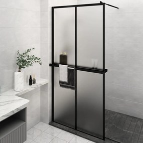 Parete Doccia Con Mensola Nera 118x190 Cm Vetro Esg E Alluminio /