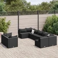 Set Divani da Giardino 9 pz con Cuscini Nero in Polyrattan 3308299