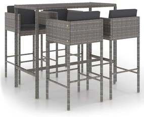 Set da bar da giardino 5 pz con cuscini in polyrattan grigio