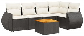 Set divano da giardino 6 pz con cuscini nero in polyrattan